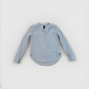 Gap Blouse Women’s Size XXS Crinkle Gauze Long Sleeve Button Up Top Blue Woven 0